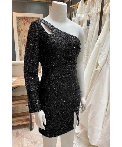 Women's One Shoulder Sequin Homecoming Dress Short Sparkly Long Sleeve Prom Party Gowns for Teens Peacock $23.65 Dresses