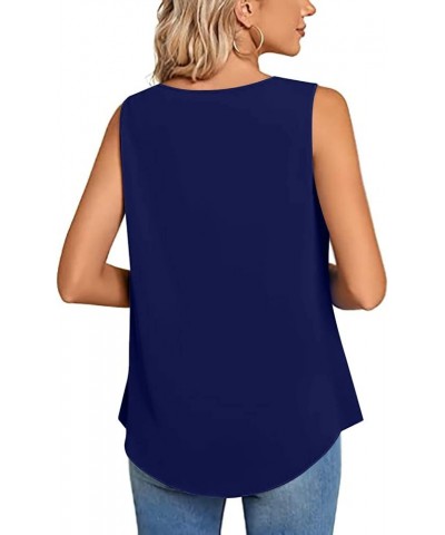 Women's Casual Pleated Sleeveless Tank Top Summer Round Neck Keyhole Elegant Blouse Top Blue_02 $3.77 Tanks