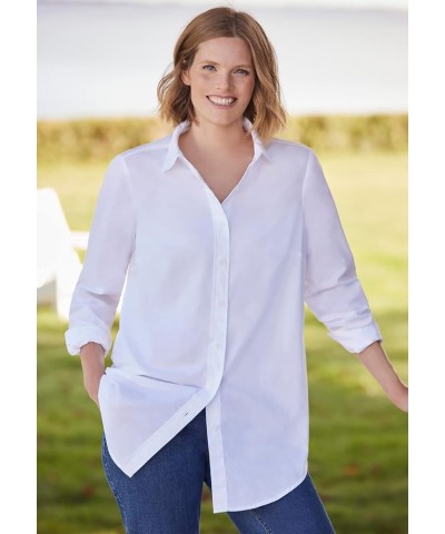 Women's Plus Size Perfect Long Sleeve Shirt Wrinkle-Resistant Button-Down Oversized Tunic Top Office & Casual Deep Cobalt Sno...