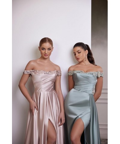 Elegant Off Shoulder Evening Gowns Lace Appliques Satin High Slit Long Prom Dresses for Women 2023 Lime Green $45.00 Dresses