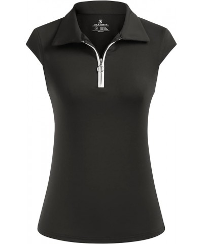 Women's Golf Polo Shirts Sleeveless Zip Up Collar UPF 50+ Tennis T-Shirt Lightweight Quick Dry Tops Black $17.33 Shirts