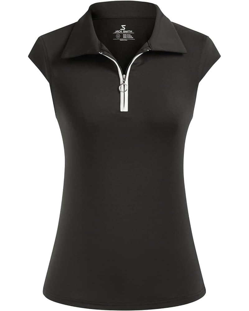 Women's Golf Polo Shirts Sleeveless Zip Up Collar UPF 50+ Tennis T-Shirt Lightweight Quick Dry Tops Black $17.33 Shirts