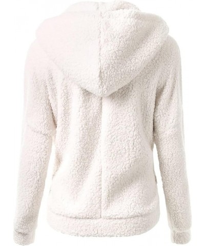 Coat For Womens Fashion,With Hood Full Zip Warm Sherpa Fleece Soft Winter Jacket Plus Size Plain Long-Sleeve Pockets 02-white...