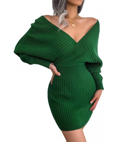 Women’s Sexy Ribbed Knitted Sweater Dress Fashion Bodycon Sweater Dress for Work Party Club Cocktail Green-1 $20.68 Sweaters