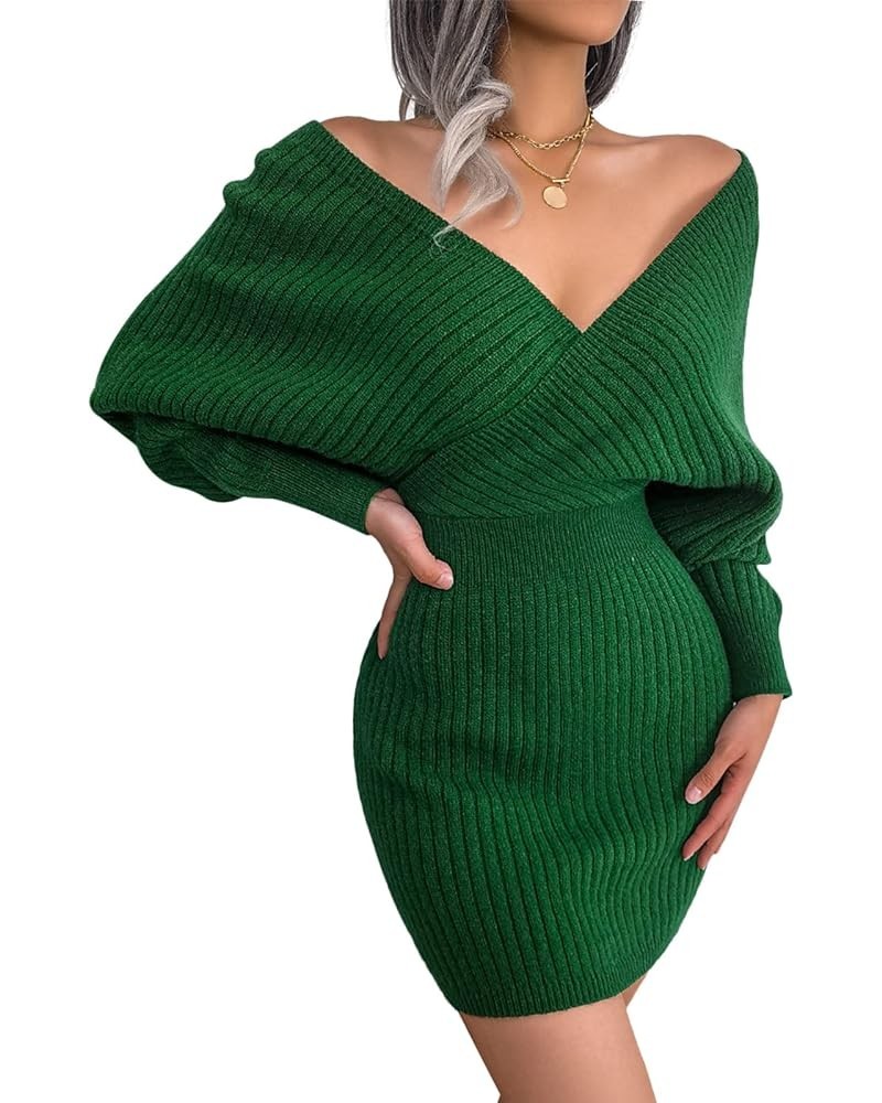 Women’s Sexy Ribbed Knitted Sweater Dress Fashion Bodycon Sweater Dress for Work Party Club Cocktail Green-1 $20.68 Sweaters