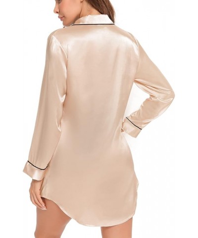 Women's Satin Sleep Shirt Long Sleeve Sleepwear Silk Nightshirt Button Down Pajama Top Champagne $15.36 Sleep & Lounge