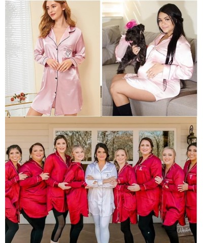 Women's Satin Sleep Shirt Long Sleeve Sleepwear Silk Nightshirt Button Down Pajama Top Champagne $15.36 Sleep & Lounge