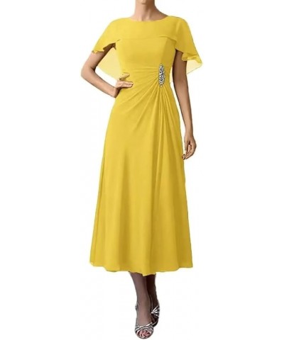 Bat Sleeves Mother of The Bride Dresses Tea Length Pleated Chiffon Cloak Formal Evening Gown for Wedding Yellow $26.65 Dresses