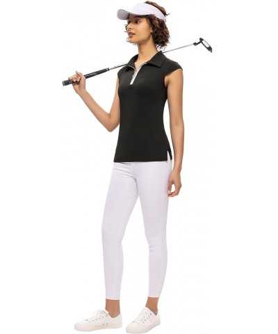 Women's Golf Polo Shirts Sleeveless Zip Up Collar UPF 50+ Tennis T-Shirt Lightweight Quick Dry Tops Black $17.33 Shirts