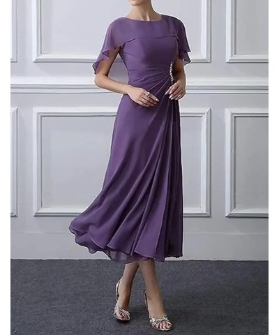 Bat Sleeves Mother of The Bride Dresses Tea Length Pleated Chiffon Cloak Formal Evening Gown for Wedding Yellow $26.65 Dresses