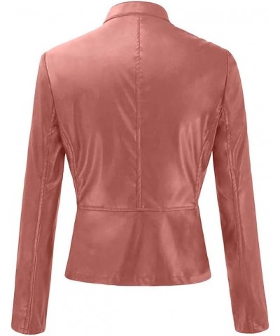 Leather Jacket for Women Lapel Motor Jacket Coat Zip Biker Short Punk Cropped Tops Pink $22.57 Jackets