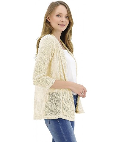 Women's 3/4 Sleeve Lightweight Mesh Crochet Short Shrug Cardigan Apricot $13.91 Sweaters