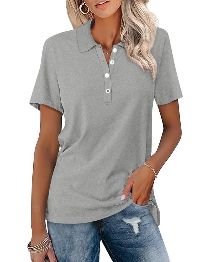 Women's Short Sleeve Polo Shirts V Neck Button Summer Tops Business Casual Collared Shirts Light Gray $11.45 Shirts