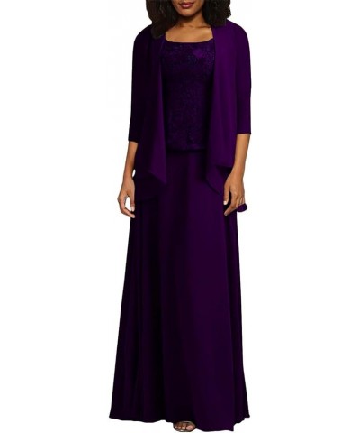 2 Piece Mother of The Bride Dresses Plus Size with Jacket Scoop Mother of The Groom Formal Dresses with Long Sleeves Plum $37...