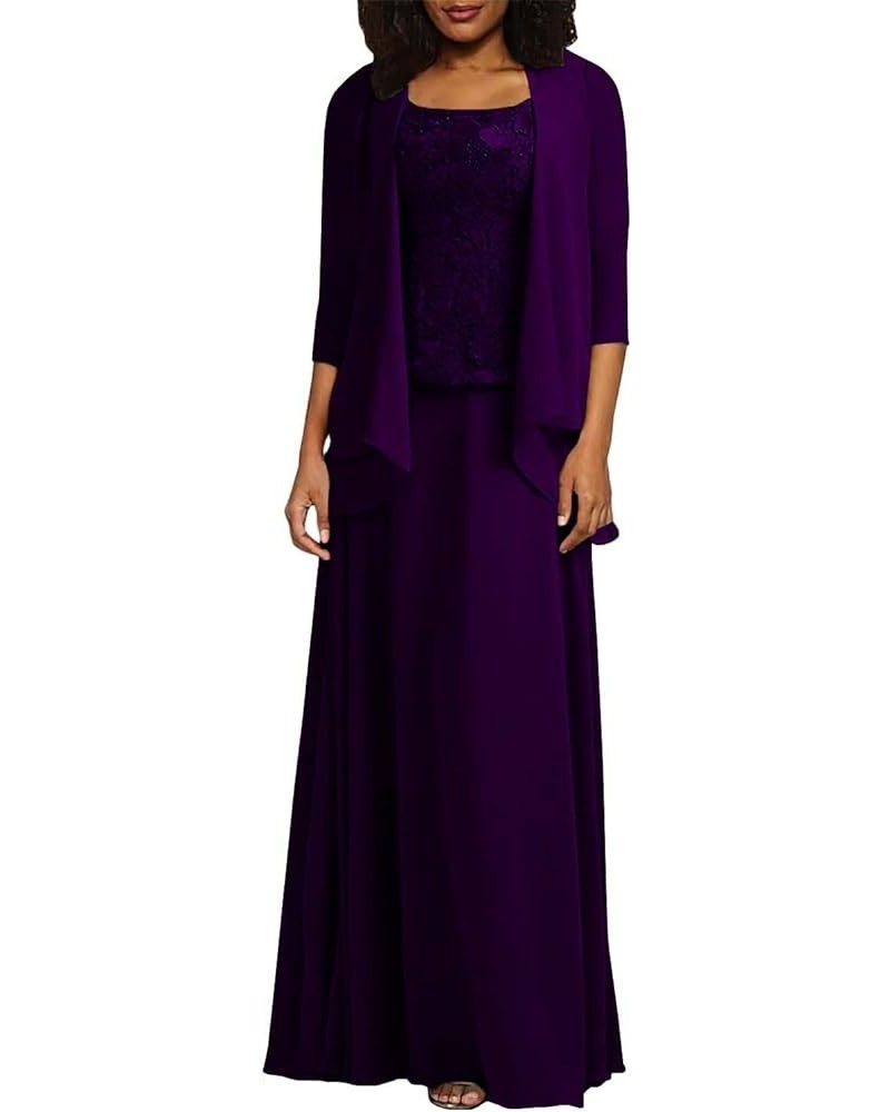 2 Piece Mother of The Bride Dresses Plus Size with Jacket Scoop Mother of The Groom Formal Dresses with Long Sleeves Plum $37...