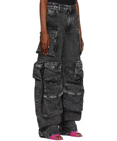 Womens High Waisted Baggy Cargo Jeans Straight Wide Leg Y2K Cargo Denim Pants with Flap Pockets Dark Grey $32.39 Jeans