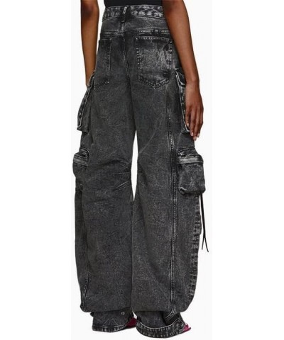 Womens High Waisted Baggy Cargo Jeans Straight Wide Leg Y2K Cargo Denim Pants with Flap Pockets Dark Grey $32.39 Jeans