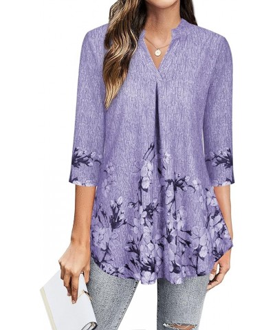 Womens Tops Dressy Casual 3/4 Sleeve Blouses V Neck Business Work Shirts Purple $18.97 Blouses