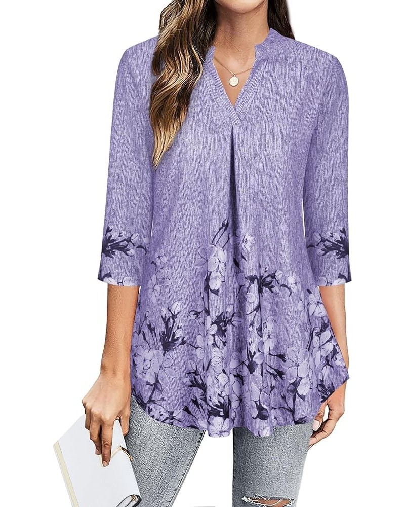 Womens Tops Dressy Casual 3/4 Sleeve Blouses V Neck Business Work Shirts Purple $18.97 Blouses