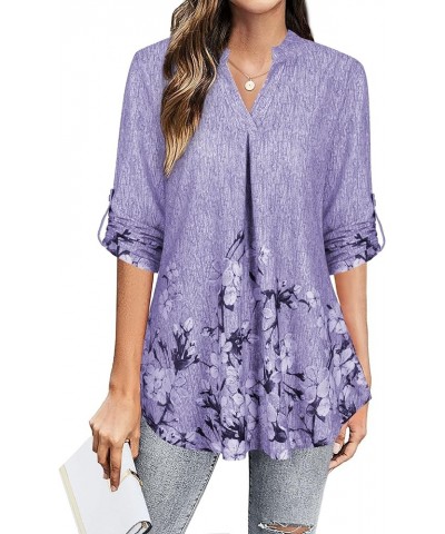 Womens Tops Dressy Casual 3/4 Sleeve Blouses V Neck Business Work Shirts Purple $18.97 Blouses