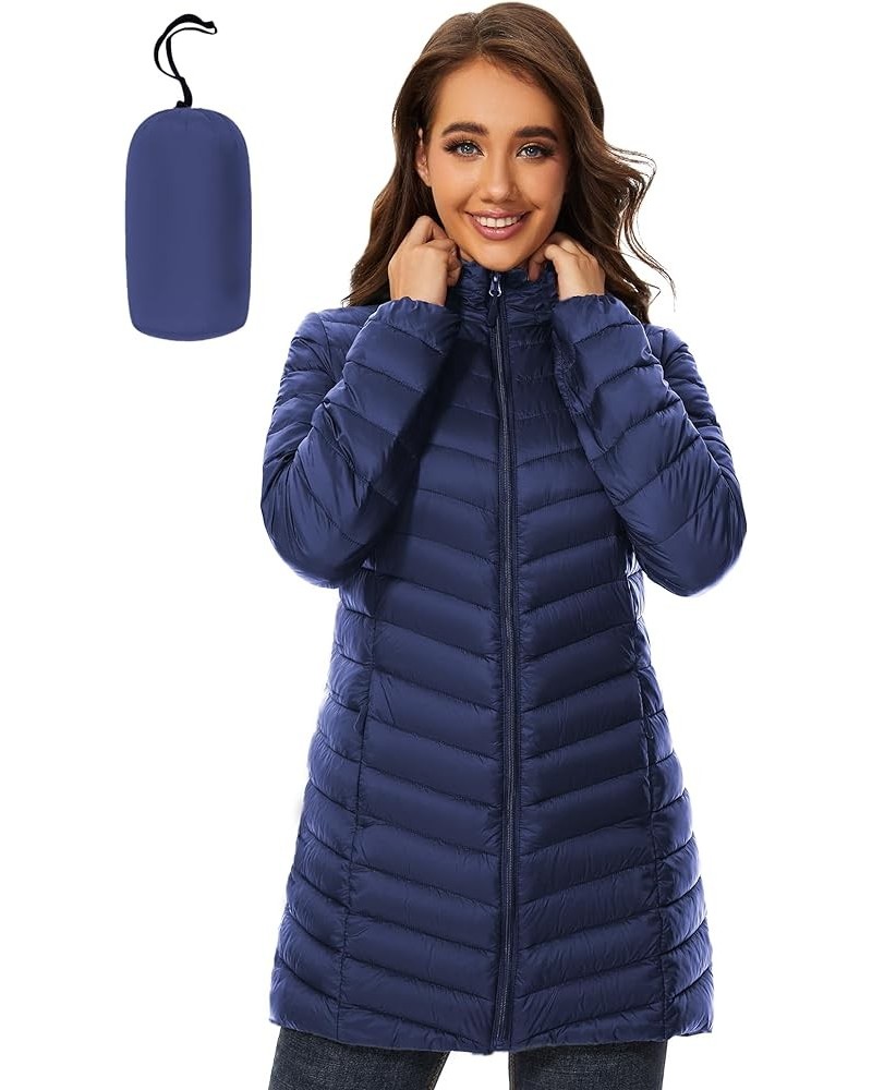 Women Puffer Jacket Hooded Warm Lightweight Packable Quilted Puffer Coat Outwear Navy $26.00 Jackets