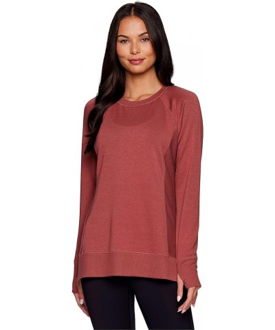 Active Women's Fashion Athleisure Long Sleeve French Terry Lightweight Pullover Sweatshirt Brick Heather $12.86 Activewear