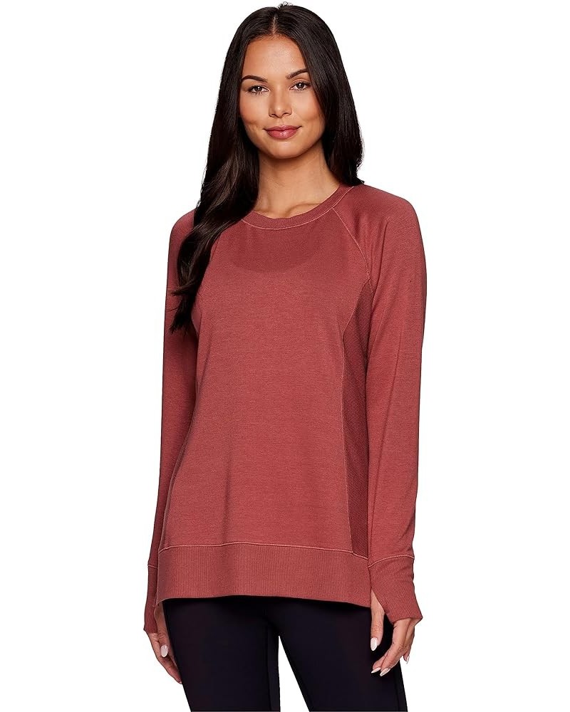 Active Women's Fashion Athleisure Long Sleeve French Terry Lightweight Pullover Sweatshirt Brick Heather $12.86 Activewear