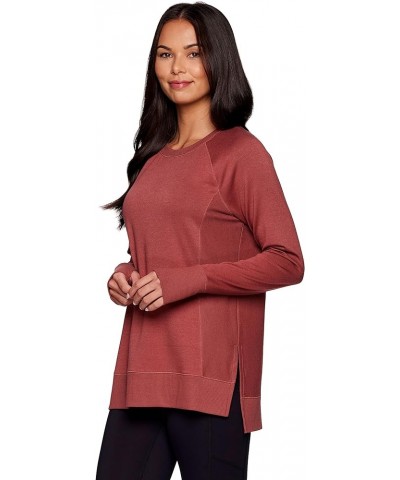 Active Women's Fashion Athleisure Long Sleeve French Terry Lightweight Pullover Sweatshirt Brick Heather $12.86 Activewear