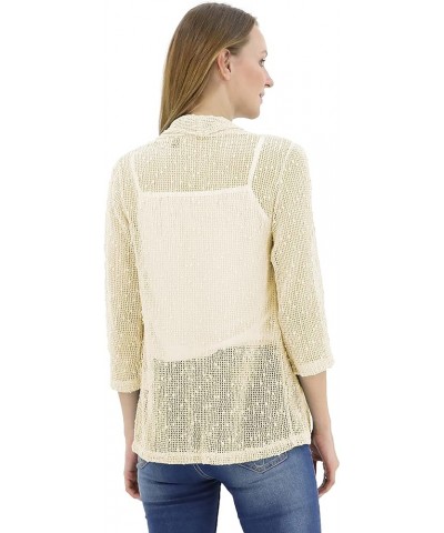 Women's 3/4 Sleeve Lightweight Mesh Crochet Short Shrug Cardigan Apricot $13.91 Sweaters