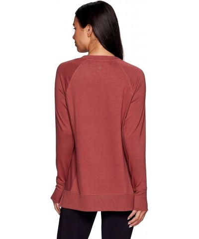 Active Women's Fashion Athleisure Long Sleeve French Terry Lightweight Pullover Sweatshirt Brick Heather $12.86 Activewear