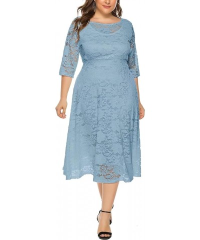 Womens Floral lace Plus Size Midi Dress Scooped Neckline Cocktail Party Dress Dusty Blue $34.55 Dresses