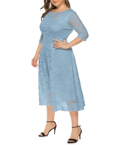 Womens Floral lace Plus Size Midi Dress Scooped Neckline Cocktail Party Dress Dusty Blue $34.55 Dresses