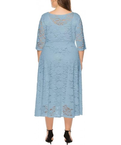 Womens Floral lace Plus Size Midi Dress Scooped Neckline Cocktail Party Dress Dusty Blue $34.55 Dresses