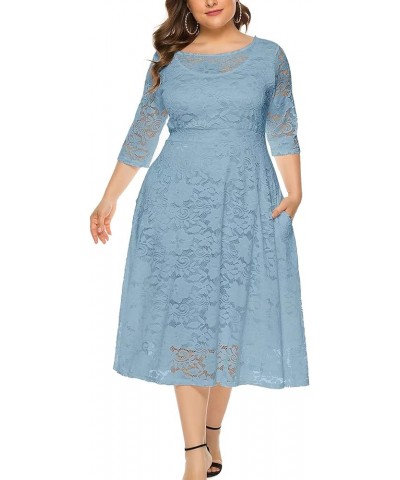 Womens Floral lace Plus Size Midi Dress Scooped Neckline Cocktail Party Dress Dusty Blue $34.55 Dresses