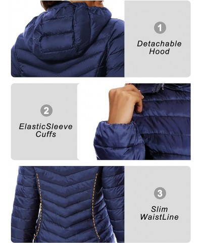 Women Puffer Jacket Hooded Warm Lightweight Packable Quilted Puffer Coat Outwear Navy $26.00 Jackets