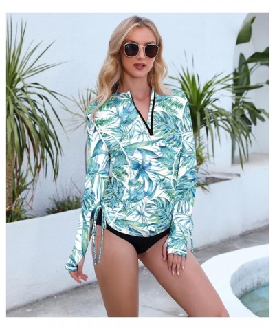 Long Sleeve Rash Guard for Women UPF 50+ Sun Protection Swimsuit Swim Shirt Bathing Suit Monstera $16.80 Swimsuits