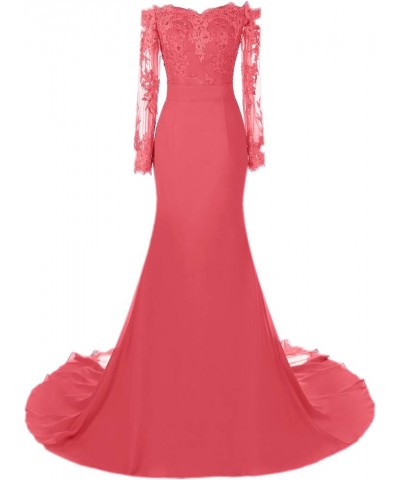 Women's Mermaid Evening Party Gowns Lace Long Sleeve Bridesmaid Dresses Coral $37.60 Dresses