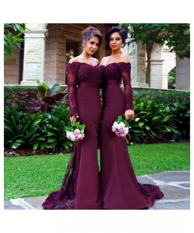 Women's Mermaid Evening Party Gowns Lace Long Sleeve Bridesmaid Dresses Coral $37.60 Dresses