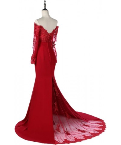 Women's Mermaid Evening Party Gowns Lace Long Sleeve Bridesmaid Dresses Coral $37.60 Dresses