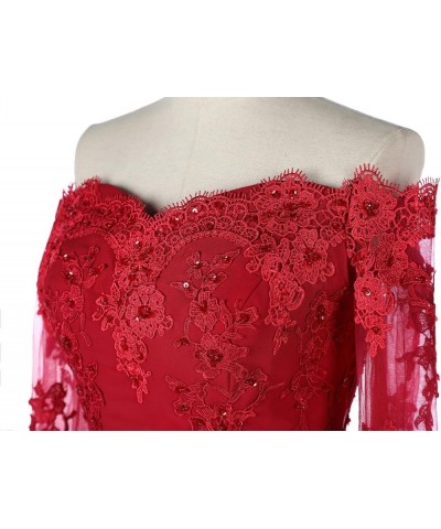 Women's Mermaid Evening Party Gowns Lace Long Sleeve Bridesmaid Dresses Coral $37.60 Dresses