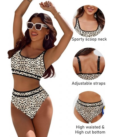 Women's High Waisted Bikini Sets Sporty Two Piece Swimsuits Color Block Cheeky High Cut Bathing Suits Print/Floral Leopard Pr...