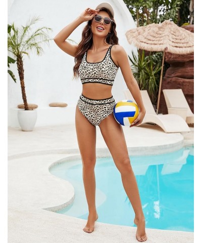 Women's High Waisted Bikini Sets Sporty Two Piece Swimsuits Color Block Cheeky High Cut Bathing Suits Print/Floral Leopard Pr...