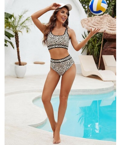 Women's High Waisted Bikini Sets Sporty Two Piece Swimsuits Color Block Cheeky High Cut Bathing Suits Print/Floral Leopard Pr...