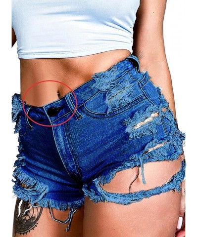 Women Summer Irregular Waist Jean Shorts with Pockets Frayed Ripped Holes Cute Sexy Hot Mini Denim Shorts Style 1 Dark Blue $...