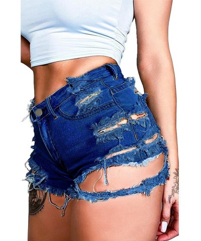 Women Summer Irregular Waist Jean Shorts with Pockets Frayed Ripped Holes Cute Sexy Hot Mini Denim Shorts Style 1 Dark Blue $...