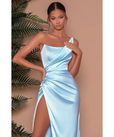 One Shoulder Satin Mermaid Prom Dresses for Women Ruched Long Bridesmaid Dress Formal Evening Gowns Fuchsia $32.40 Dresses