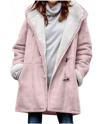 Women's Casual Winter Hoodies Pullover Warm Lined Flannel Jacket Button Up Mid Length Fuzzy Sweatshirt Coat M Pink $16.17 Jac...