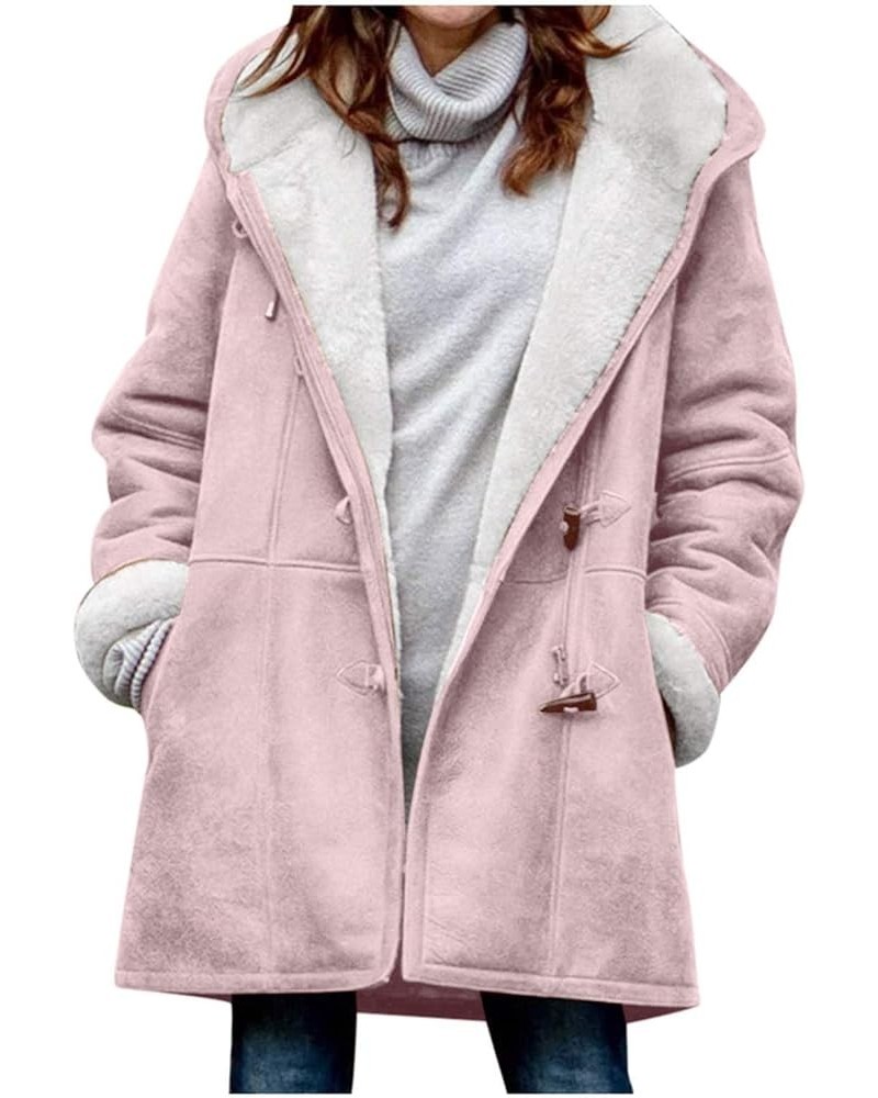 Women's Casual Winter Hoodies Pullover Warm Lined Flannel Jacket Button Up Mid Length Fuzzy Sweatshirt Coat M Pink $16.17 Jac...