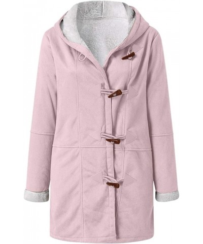 Women's Casual Winter Hoodies Pullover Warm Lined Flannel Jacket Button Up Mid Length Fuzzy Sweatshirt Coat M Pink $16.17 Jac...