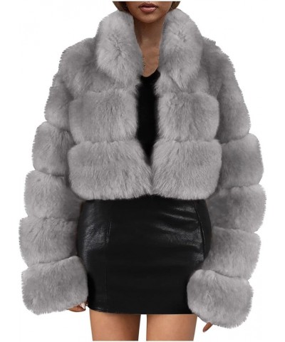 Fuzzy Jackets for Women Warm Winter Shaggy Short Coat Fluffy Solid Color Faux Fur Coats Fashion Long Sleeve Outwear Gray $20....